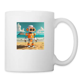 niedlicher kleiner orangefarbener futuristischer Vintage-Roboter - Tasse - Weiß - Rechts