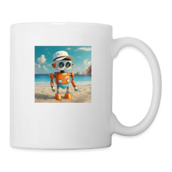 niedlicher kleiner orangefarbener futuristischer Vintage-Roboter - Tasse - Weiß - Rechts