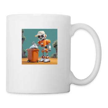 cute little orange futuristic vintage robot - Mug - white - Right