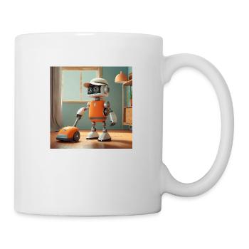 niedlicher kleiner orangefarbener futuristischer Vintage-Roboter - Tasse - Weiß - Rechts