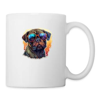 Mops Retro Farben vintage mit Sonnenbrille - Tasse - Weiß - Rechts