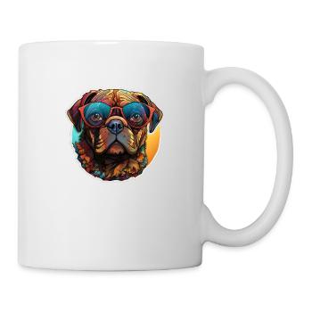 Mops Retro Farben vintage mit Sonnenbrille - Tasse - Weiß - Rechts
