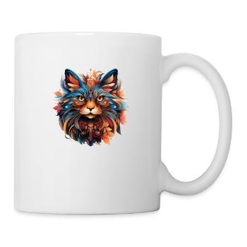 Katze Farbenfroh - Tasse - Weiß - Rechts