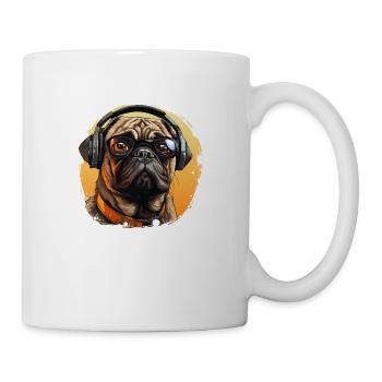 Mops mit Sonnenbrille und Kopfhörer - Tasse - Weiß - Rechts