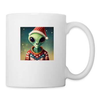 alien- wearing a ugly Christmas sweater - Mug - white - Right