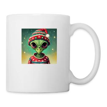 alien wearing a ugly Christmas sweater - Mug - white - Right