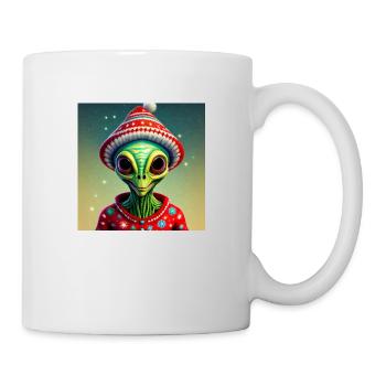 green alien wearing an ugly Christmas sweater - Mug - white - Right