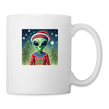 alien wearing a ugly Christmas sweater - Mug - white - Right