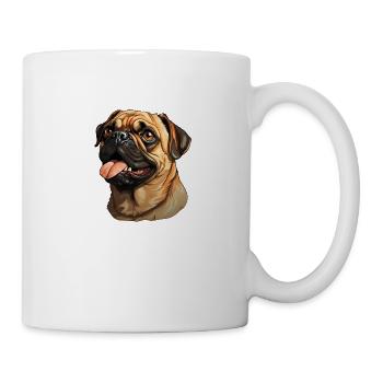 Treu blickender Mops Kopf - Tasse - Weiß - Rechts