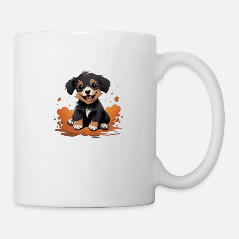 Le chiot chien a l’air mignon et heureux - Mug blanc - blanc
