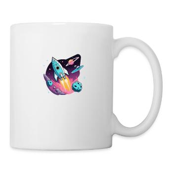 Rakete fliegt durch den Weltraum - Tasse - Weiß - Rechts