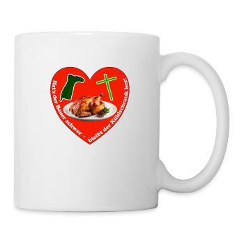 Hats der Bauer schwer, bleibt der Kühlschrank leer - Tasse - Weiß - Rechts