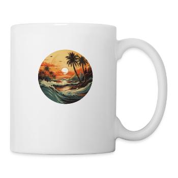 Beach sunset vintage surfers - Mug - white - Right