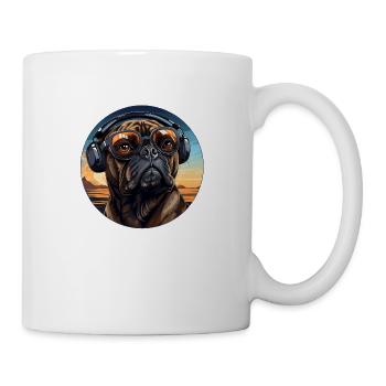 Mops Kopfhörer Sonnenbrille Vintage - Tasse - Weiß - Rechts