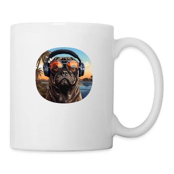 Mops Kopfhörer Sonnenbrille Vintage - Tasse - Weiß - Rechts