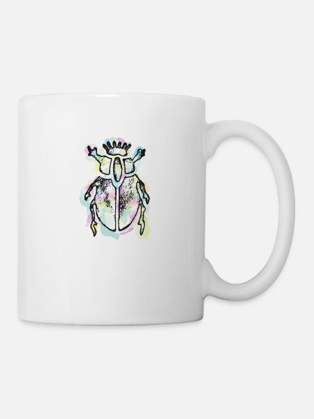 Insect Scarab with Watercolor Background - Mug - white