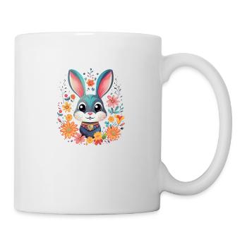 Hase umhüllt von wunderschönen Blumen, süß - Tasse - Weiß - Rechts