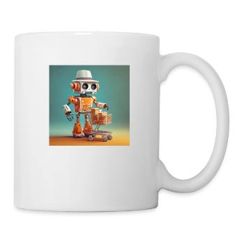 cute little orange vintage robot buying groceries - Mug - white - Right