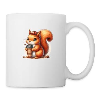 Eichhörnchen mit Kaffee to Go - Tasse - Weiß - Rechts