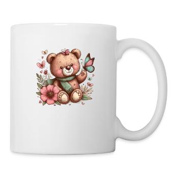 Bär mit Blumen und Schmetterlingen - Tasse - Weiß - Rechts