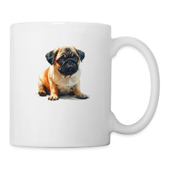 Mops Welpen sitzend - Tasse - Weiß - Rechts