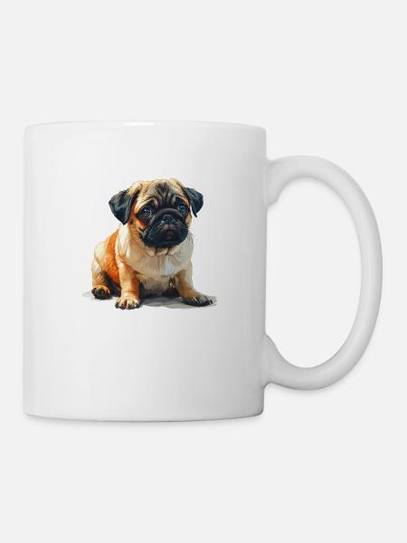 Mops Welpen sitzend - Tasse - Weiß
