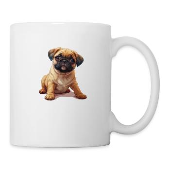 Mops Welpen sitzend - Tasse - Weiß - Rechts