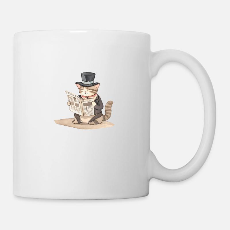 Style patte de velours : Sir Fluffy lit le journal - Mug blanc - blanc