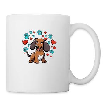 Niedlicher Dackel mit Herzen - Tasse - Weiß - Rechts