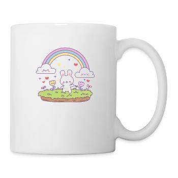 Süßer Hase unter einem Regenbogen - Tasse - Weiß - Rechts