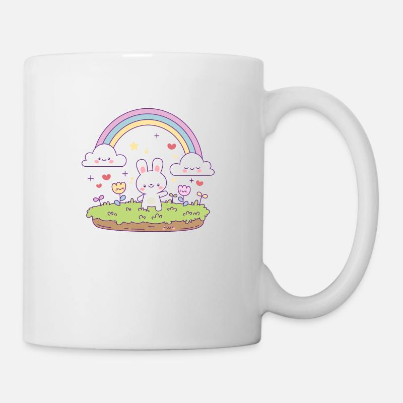 Süßer Hase unter einem Regenbogen - Tasse - Weiß