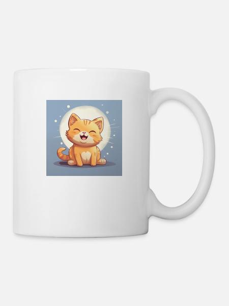 Un chat mignon de style dessin animé qui rit - Mug blanc - blanc