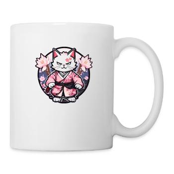 Chat samouraï & fleurs de cerisier #10 - Mug blanc - blanc - Droite