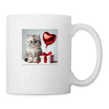 Un chaton mignon tenant un ballon - Saint-Valentin - Mug blanc - blanc - Droite
