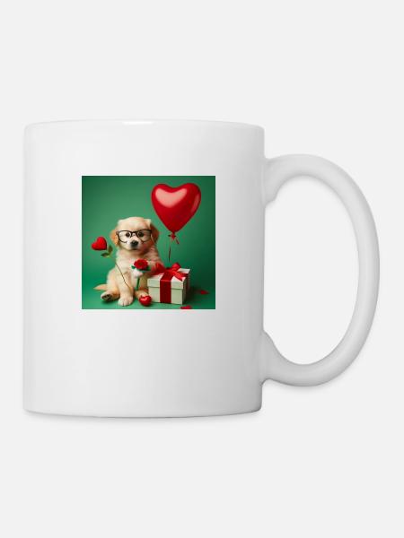 puppy with heart balloon for Valentine's Day - Mug - white