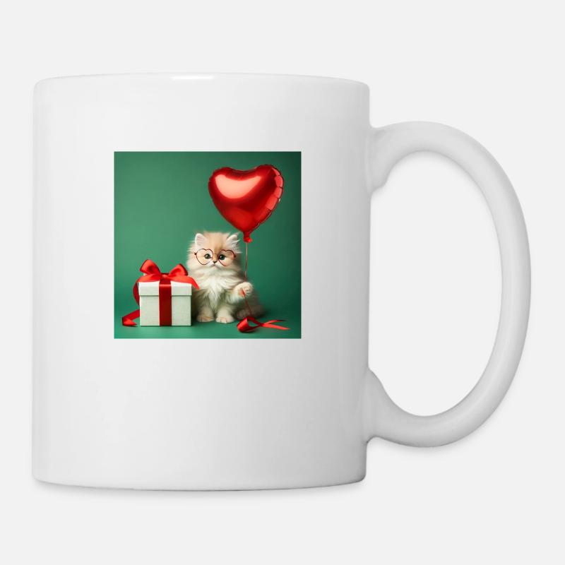 Un chaton mignon avec des lunettes et un ballon - Mug blanc - blanc