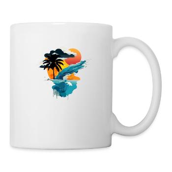 Sonnenuntergang am Meer - Sonne, Meer und Palme - Tasse - Weiß - Rechts