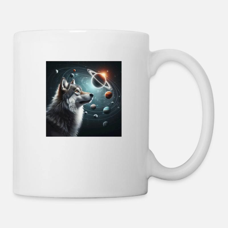 Un loup gris qui regarde le ciel étoilé. - Mug blanc - blanc
