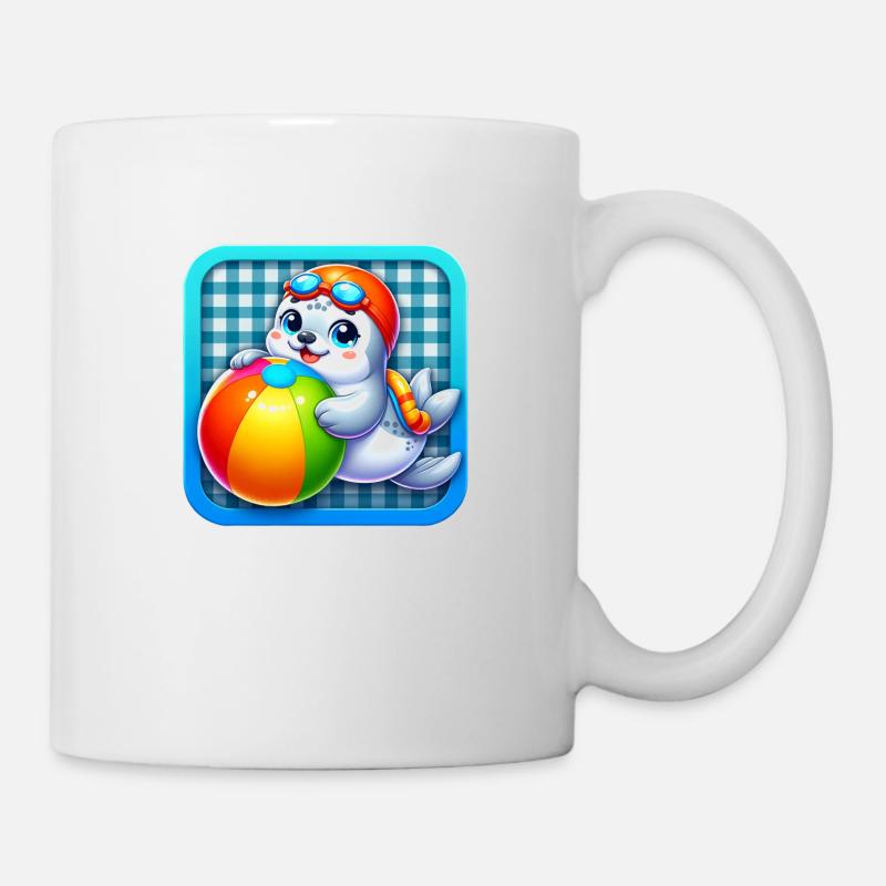 Joyeux plaisir du ballon de plage de phoque ! - Mug blanc - blanc