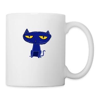 traurige blaue Katze - Tasse - Weiß - Rechts
