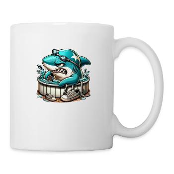 Requin cool dans un baril de natation - Mug blanc - blanc - Droite