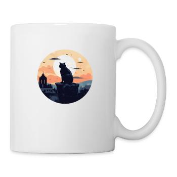 Katze auf dem Dach - Tasse - Weiß - Rechts