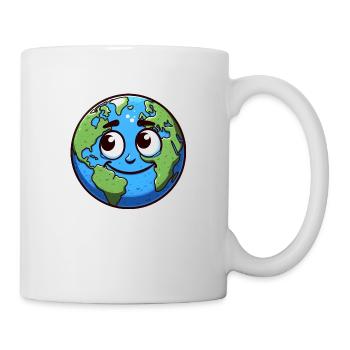 Personnage de dessin animé de la Terre souriante et heureuse - Mug blanc - blanc - Droite