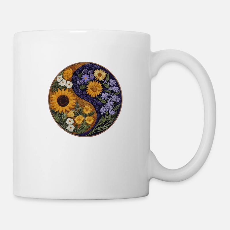 Yin Yang Sunflower Positivity Lavender Flowers - Mug - white