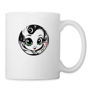 Süßes Cartoon Mädchen Lächeln - Minimal - Tasse - Weiß - Rechts