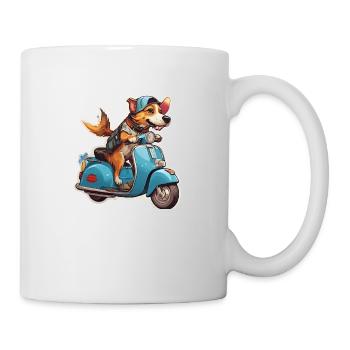 Hund auf einem Roller - Tasse - Weiß - Rechts