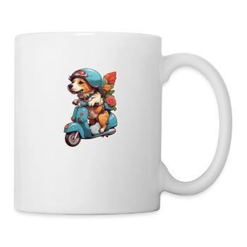 Hund auf einem Roller - Tasse - Weiß - Rechts