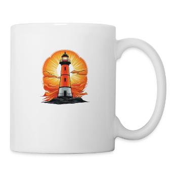 Leuchtturm mit Sonne im Hintergrund - Tasse - Weiß - Rechts