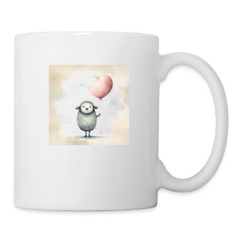 Niedliches Schaf-Clipart mit Herzballon - Tasse - Weiß - Rechts