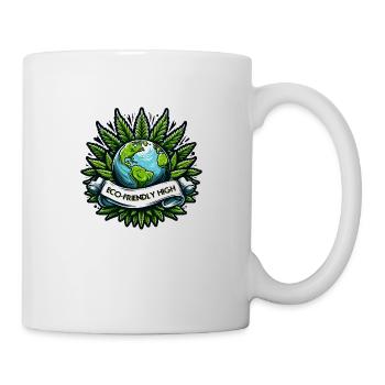"Eco-Friendly High": Earth & Cannabis Unity Tee - Mug - white - Right